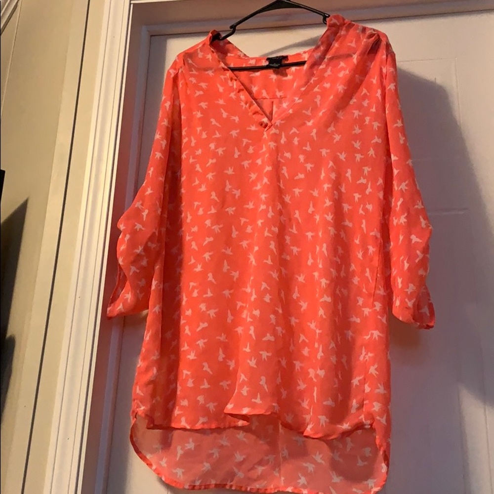 Pretty Coral top with birds